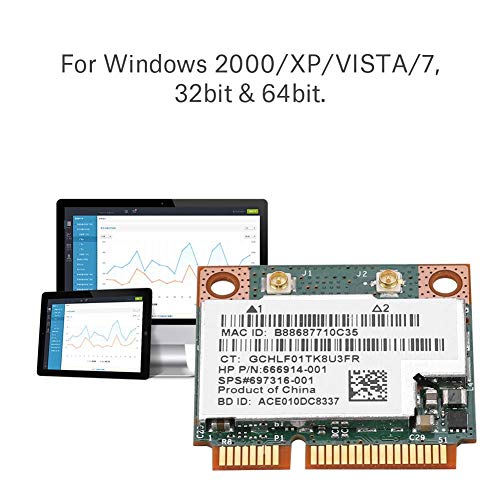 Mini PC-E Network Card, Bluetooth 4.0 300Mbps 2.4 y 5 GHz Doble Banda PCI-E LAN Card, Compatible con BCM943228HMB, Compatible con 2000/XP/VISTA/7 miniatura 4
