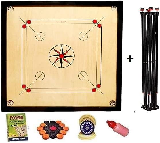 Superior Matte Finish Practice Carrom Board – 32” ABC Professional Board with Stand | Includes Coins, Striker & Powder (Black, New)