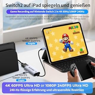Guermok 4K USB3.0 Video Capture Card with PD 100W, 4K@60FPS or 2K@144FPS HDMI to USB-A/C Capture Card for Streaming, Works with Pad, Tablet, MacOS, Switch2/1, Laptop, PC, Camera, VR, Silver