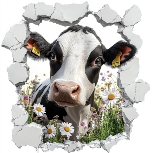 Image of Moohue Stamped Cross Stitch Kits for Adults Animal Cow Flowers 14CT Pre Printed Cross Stitch Kits for Beginners (Animal Cow Flowers)