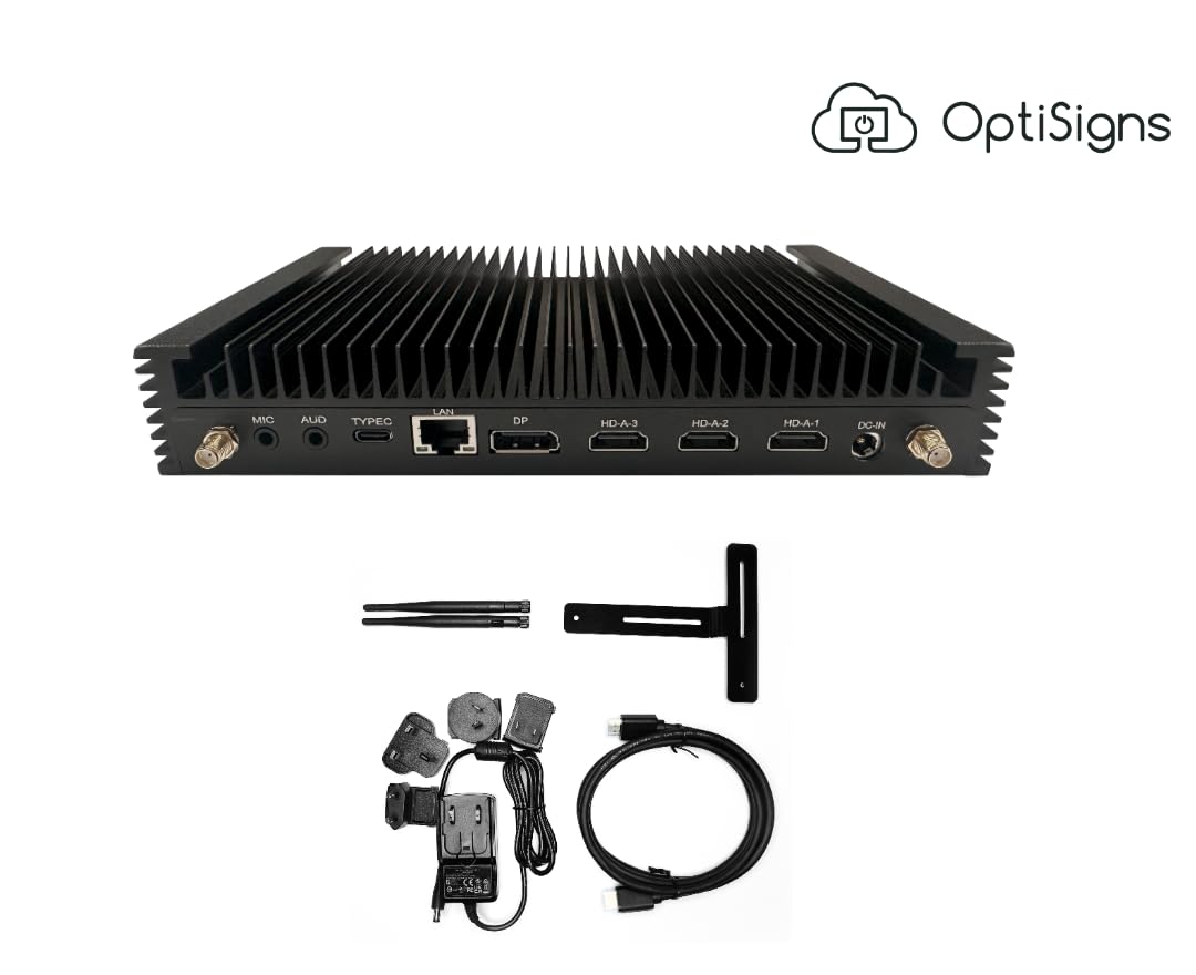 OptiSigns ProMax Digital Signage Player – 8K Ultra HD Mediaplayer mit Intel Core der 12. Generation (6-Kern-CPU), 16 GB RAM, 256 GB SSD, 4-Bildschirm-Videowand, HDMI 2.1, WLAN 6