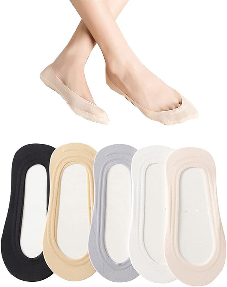 AOAO 5 Pairs No Show Socks Women Low Cut Boat Liner Sock for Flats Womens Thin Non Slip Invisible Footies Socks Nylon