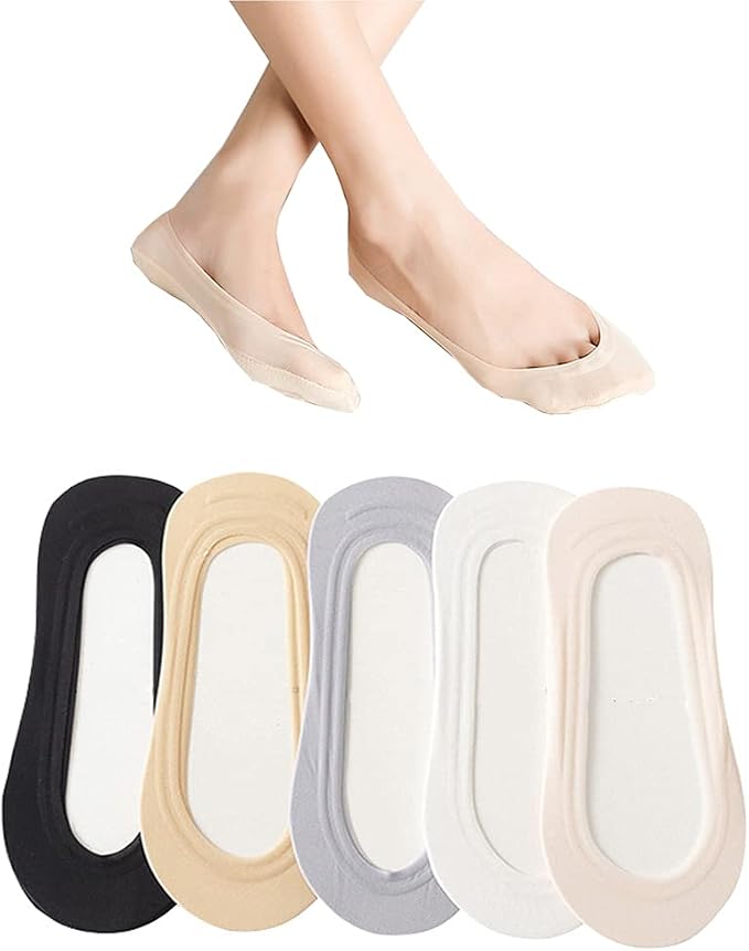 AOAO 5 Pairs No Show Socks Women Low Cut Boat Liner Sock for Flats Womens Thin Non Slip Invisible Footies Socks Nylon