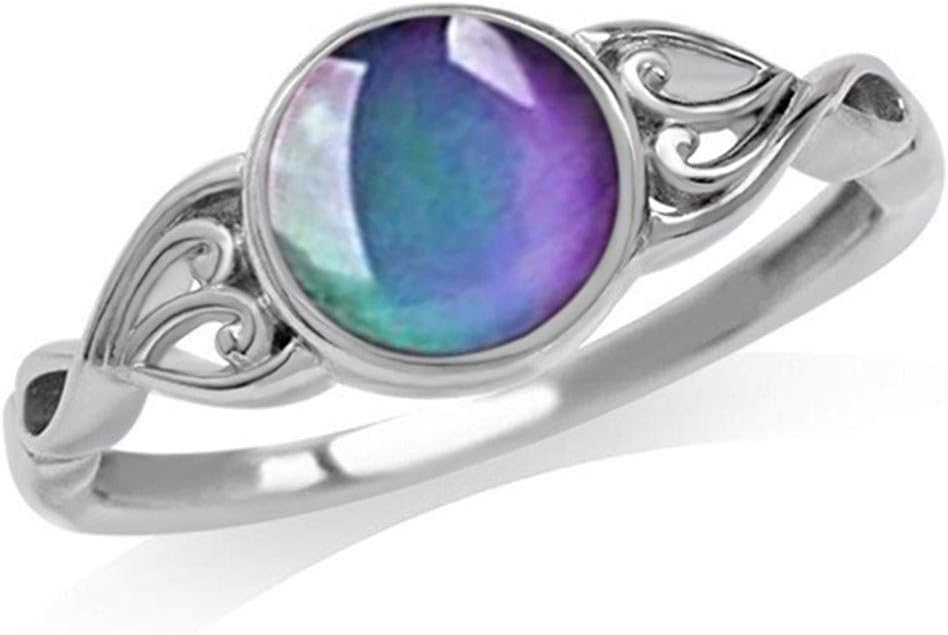 Eleusine Minimalist Mood Ring Plated Silver with Color Changing Oval Crystal Stone Rings for Halloween Birthday Gift,7