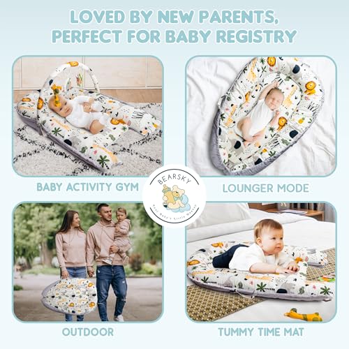 Image of Baby Lounger and Activity Center - Infant Nest for Newborns 0-12 Months - 100% Cotton Soft Breathable Cover, Portable Washable Tummy Time Pillow, Shower Gift Registry Essential Newborn Boys
