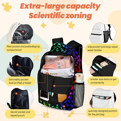 UOZGUY Personalized Kids Backpack for Girls, Customized School Bookbag Set with Lunch Box and Pencil Case, Back to School Gift with Name, Elementary Schoolbag Lightweight, 16.5"H, Lovely Black Girl-1 - Image 3