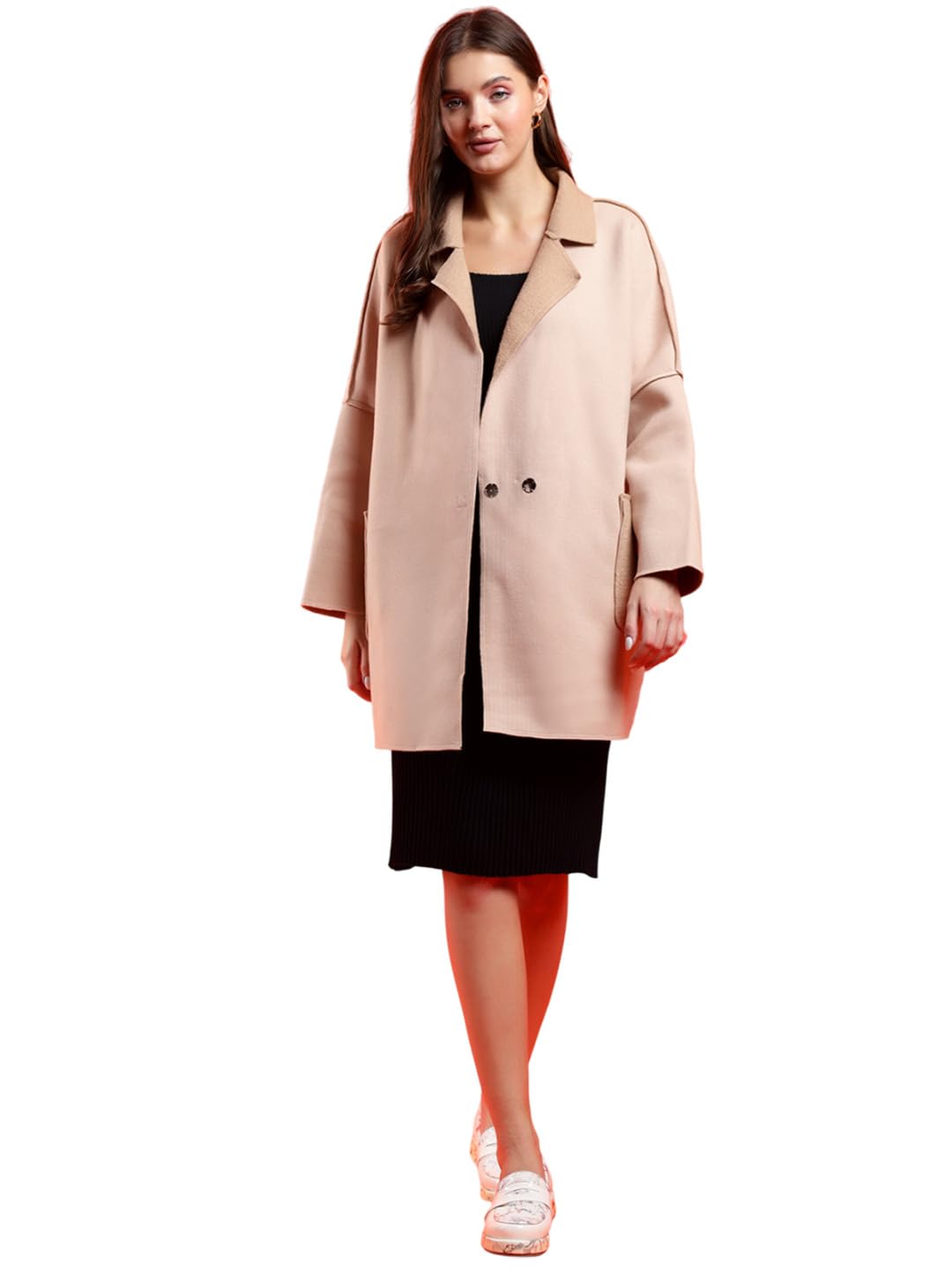 Womens Cotton Blend Standard Length Elegant Style Coat – Classic Style with Modern Detailing-image-10
