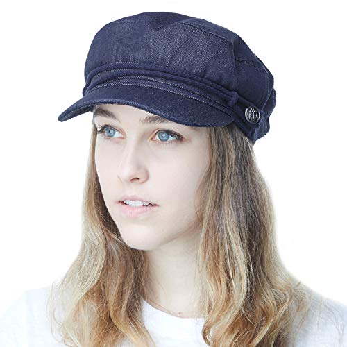 The Hat Depot 100% Cotton Greek Fisherman's Cap (S/M, Dk. Denim)