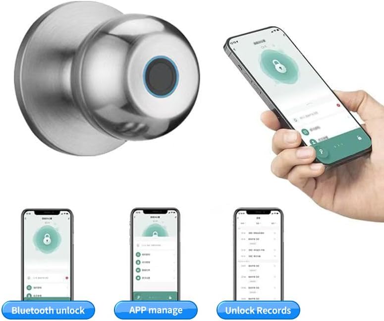Screenshots of Tuya App showing Bluetooth unlock, app management, and unlock records