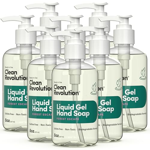 Image of Clean Revolution Liquid Gel Hand Soap with Real Essential Oils - Sulfate-Free Gel Hand Wash, Moisturizing & Non Toxic Formula, Made in the USA (Forest Escape) 8 Fl Oz, Pack of 8