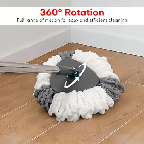 Image of Prime Pick Twin Spin Mop with Pedal Triangle Stainless Steel Wringer Puller Handle Microfiber Dry Wet Mop Floor Wall Cleaning with Extra Microfiber Cloth