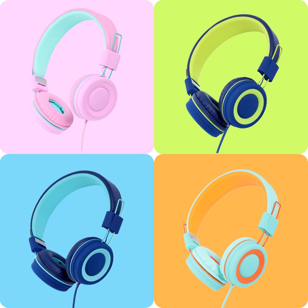 CN-Outlet Auriculares para niños con micrófono para la escuela, paquete de 4 auriculares con cable para el aula, juego de clases para estudiantes, niños, niñas, adolescentes y adultos (colores