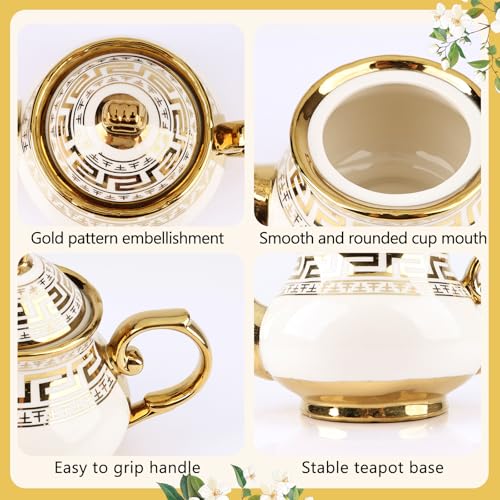 Elegant 20-Piece European Vintage Porcelain Tea Set with Gold Trim - Complete Afternoon Tea Gift Set with 6 Cups, Saucers, and Hand-Painted Floral Design - Image 3