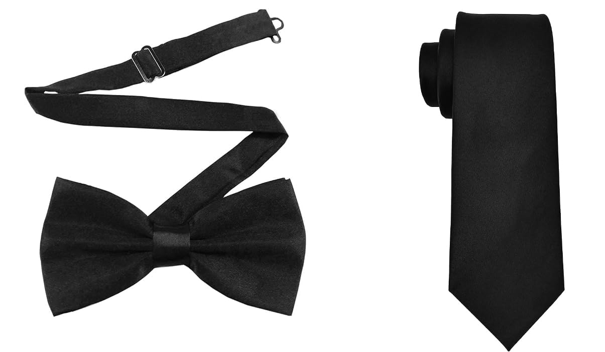 1 Pre-Tied Bow & 1 Solid Formal Slim Tie combo From 14yrs onwards (Free Size)-image-0
