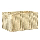 収納ボックス バスケット 収納カゴ 収納ケース 衣装ケース 押入れ 収納 ランドリー バスケット 小物入れ 小物収納 収納バスケット 収納かご 雑貨かご 天然素材 手編み おしゃれ スナック菓子 お菓子収納 チェスト 整理箱 大容量 取っ手付き ラタンバスケット (ベージュ,35*25*19cm)