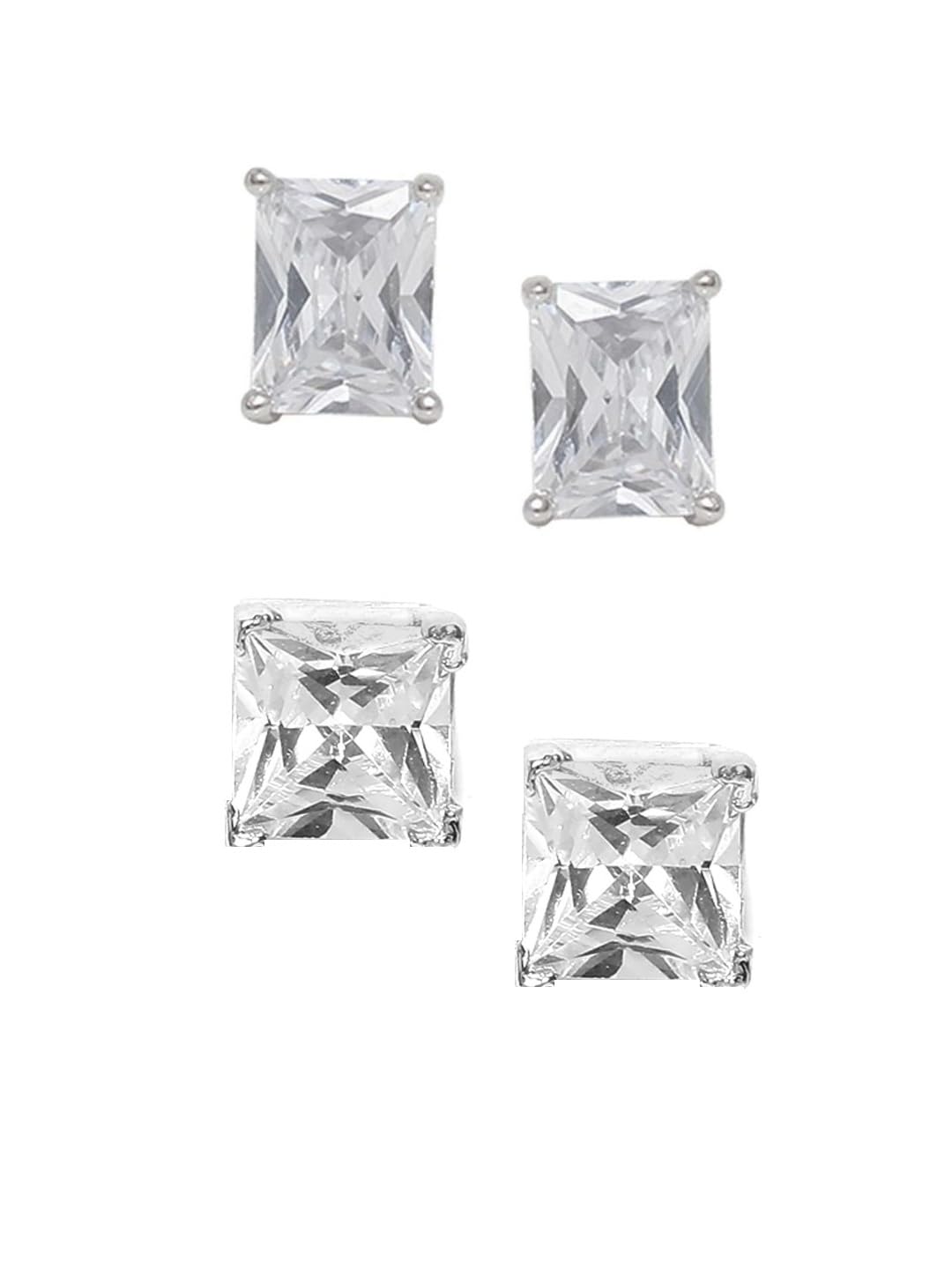 Jewellery Combo of 2 Silver Stud Earrings - Small Square & Rectangle Cubic Zirconia For Men & Boys (PTE495-EOIS12_Z)- For Men & Boys Stylish Latest-image-23