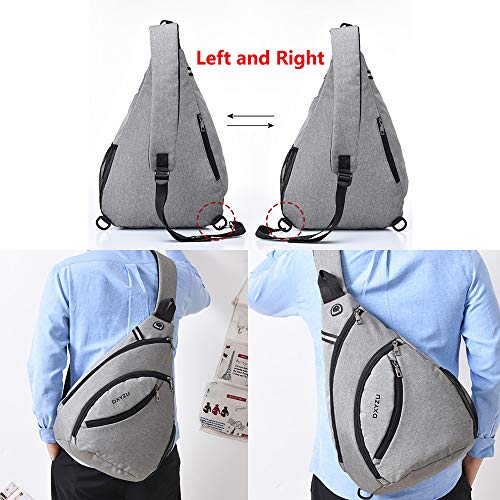 Sling Rucksack Männer Frauen, Große Kapazität, Nachtreflektor, Kopfhörerloch Design, Mehrzweck Crossbody Schulterrucksack, Diebstahlsicherer, Campus Rucksack für Radfahren im Freien (Grau)