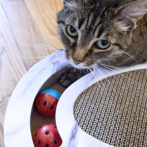Furhaven Heart-Shaped Corrugated Cat Scratcher Busy Box Toy w/ Catnip - White Marble, One Size - Image 6