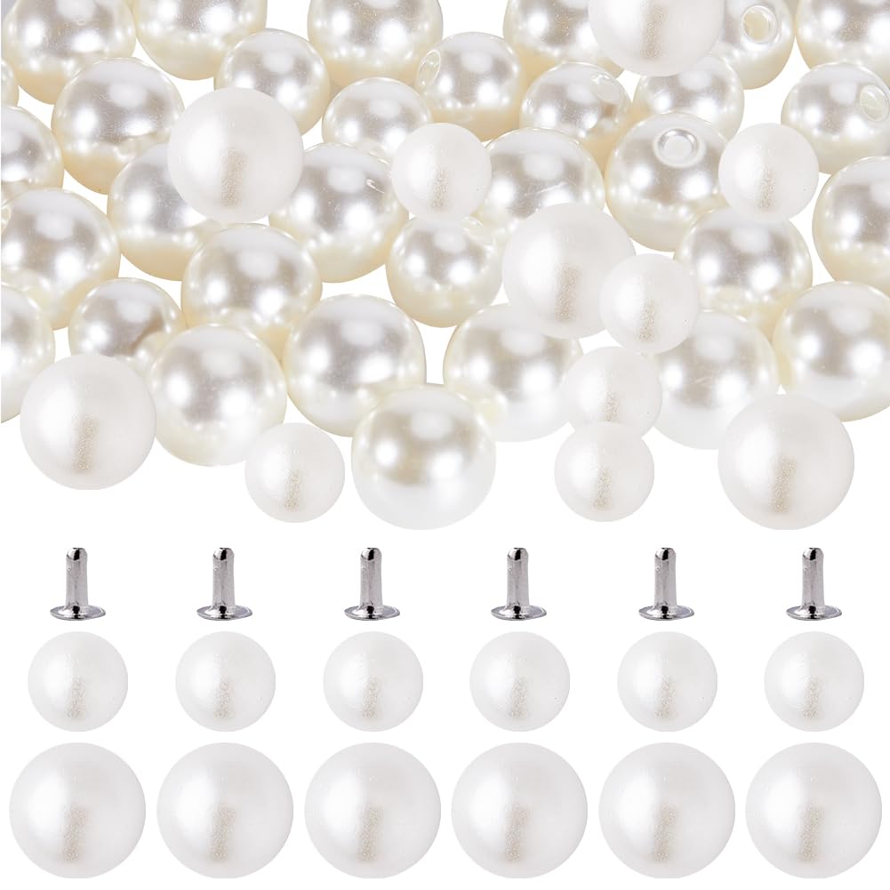 GORGECRAFT 200 Set 2 Dimensioni Bottoni di Perle di Plastica Perle Bianche Rivetti Borchie Rotondo Perno di Plastica con Perni Kit per Abbigliamento Borse per Cappelli Abbellimenti di Scarpe Lavoro