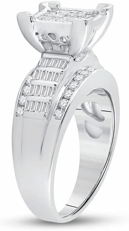 SilverDia 1.25 Ct Princess Cut Diamond Square Cluster Engagement Wedding Bridal Ring For Women 14K White Gold Finish 925 Sterling Silver Handmade Anniversary Customized Propose Ring Gift For Her