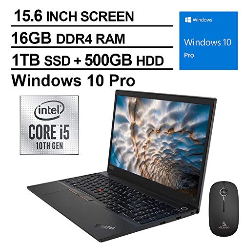 2020 Lenovo ThinkPad E15 15.6 Inch FHD 1080P Laptop| Intel 4-Core i5-10210U (Beats i7-7500U)| 16GB RAM| 1TB SSD (Boot) + 500GB HDD| FP Reader| Win10 Pro+ NexiGo Wireless Mouse Bundle