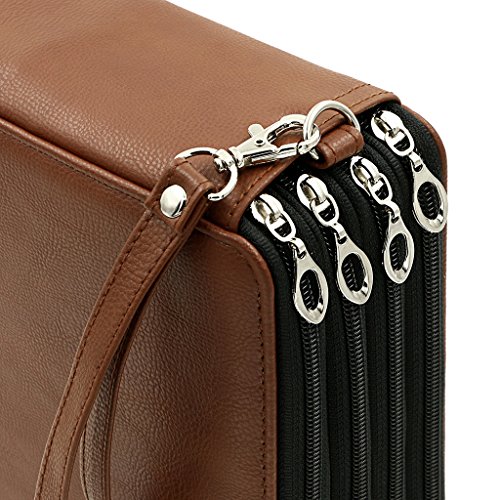 Btsky®Colored Pencil Case Holder- Big Capacity Deluxe Pu Leather Storage Pencil Organizer Holds 160 Pencils With Handle Strap For School College Office Watercolor Pencils Organization(Brown) #TOP4