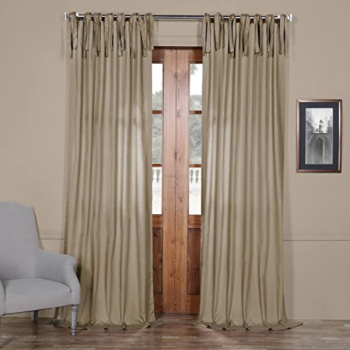 Image of HPD Half Price Drapes Solid Tie Top Cotton Curtains 108 Inches Long (1 Panel) Luxury Light Filtering Curtains for Living Room, Modern Semi Sheer Curtain for Bedroom, 50W X 108L, Sandstone