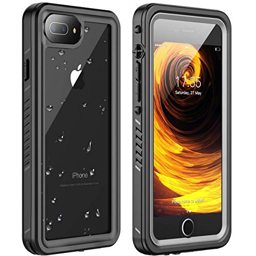 Huakay iPhone 7 Plus Waterproof Case, iPhone 8 Plus Waterproof Case Full Body Shockproof Sandproof Dirtproof IP68 Underwater Outdoor Waterproof Case for iPhone 7plus/8 Plus(Black/Clear)