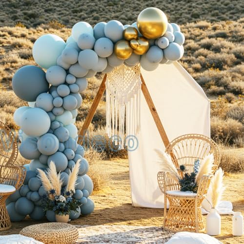 Image of Dusty Blue Balloon Arch Kit - Double-Stuffed Balloon Garland with Multiple Blue Shades, Pastel Teal for Baby Shower, Wedding, Birthday, Graduation and Gender Reveal Party Decorations