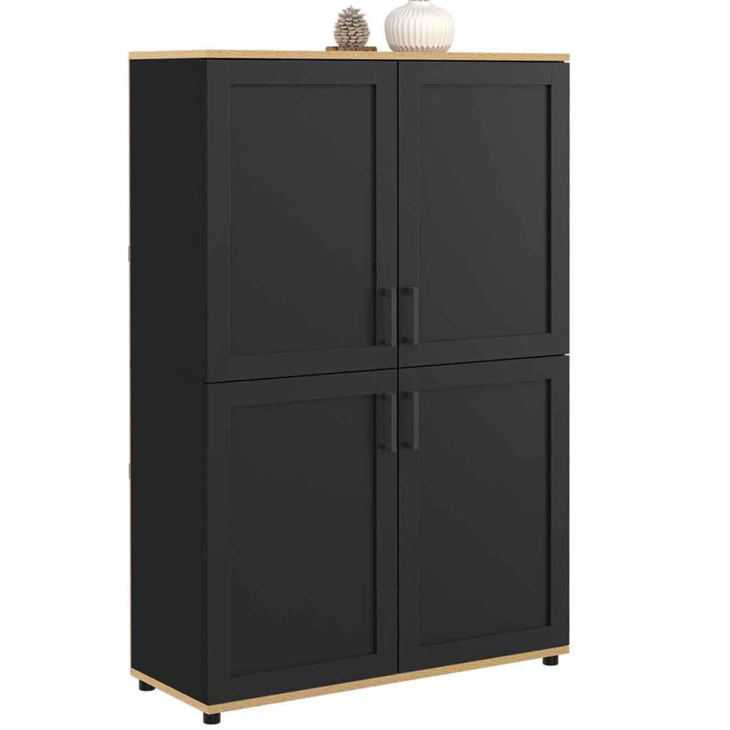 IDMarket - Buffet Alto H. 125 cm VITO 4 puertas negro y madera