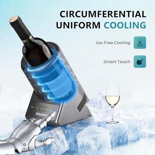EUHOMY Wine Chiller Electric, Portable Wine Bottle Chiller for 750ml Wine & Champagne, Single Bottle Wine Cooler on Patio, Keep Cold Up to 1 Day - Extra Surprise for Wine Lovers