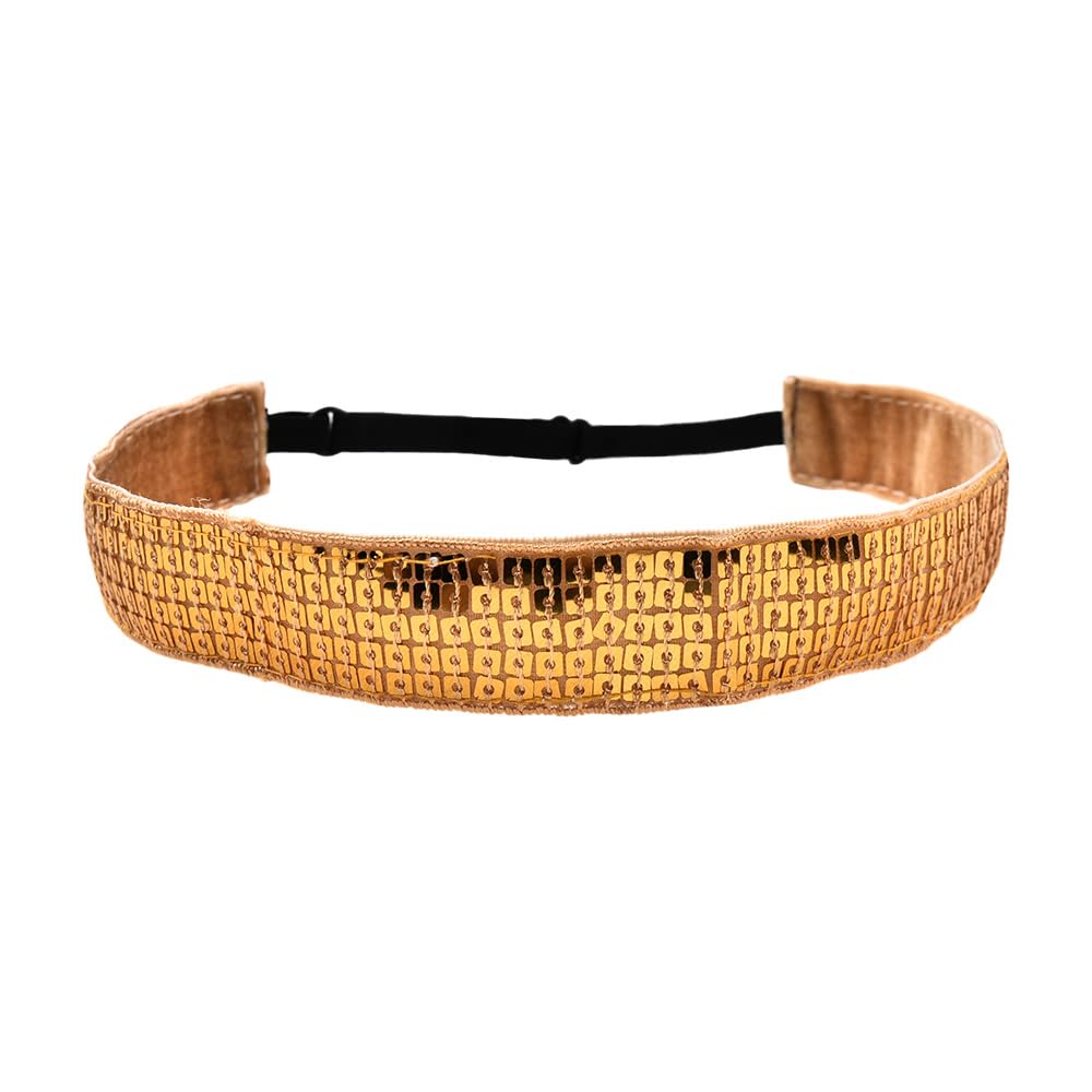 Gold Sequin Headband Elastic Sparkly Headbands for Women Sparkly Glitter Hair Band for Thick Thin Hair Gold Headpiece Headdress for Women Bling Disco Sequin Hairband for Party Prom Spa