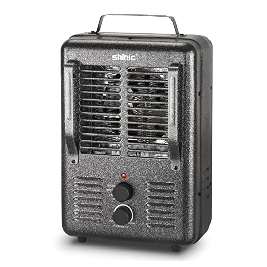 Shinic Space Heater,1500W Milkhouse Heater with Thermostat, Stay Cool Durable Metal Housing, Overheat protection, 3-Prong Plug, Tip-Over Auto Shut Off, Utility Heater for Garage, Bedroom, Greenhouse