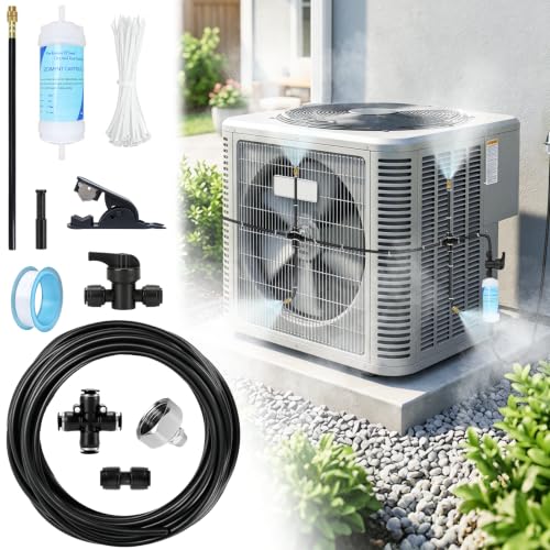 Lettry Air Conditioner Evaporative Cooling Kit AC Condenser Misting System with Water Filter and Pipe Cutter Cooling System for Residential Sun-Exposed Condensers & High-Temperature Climate Homes
