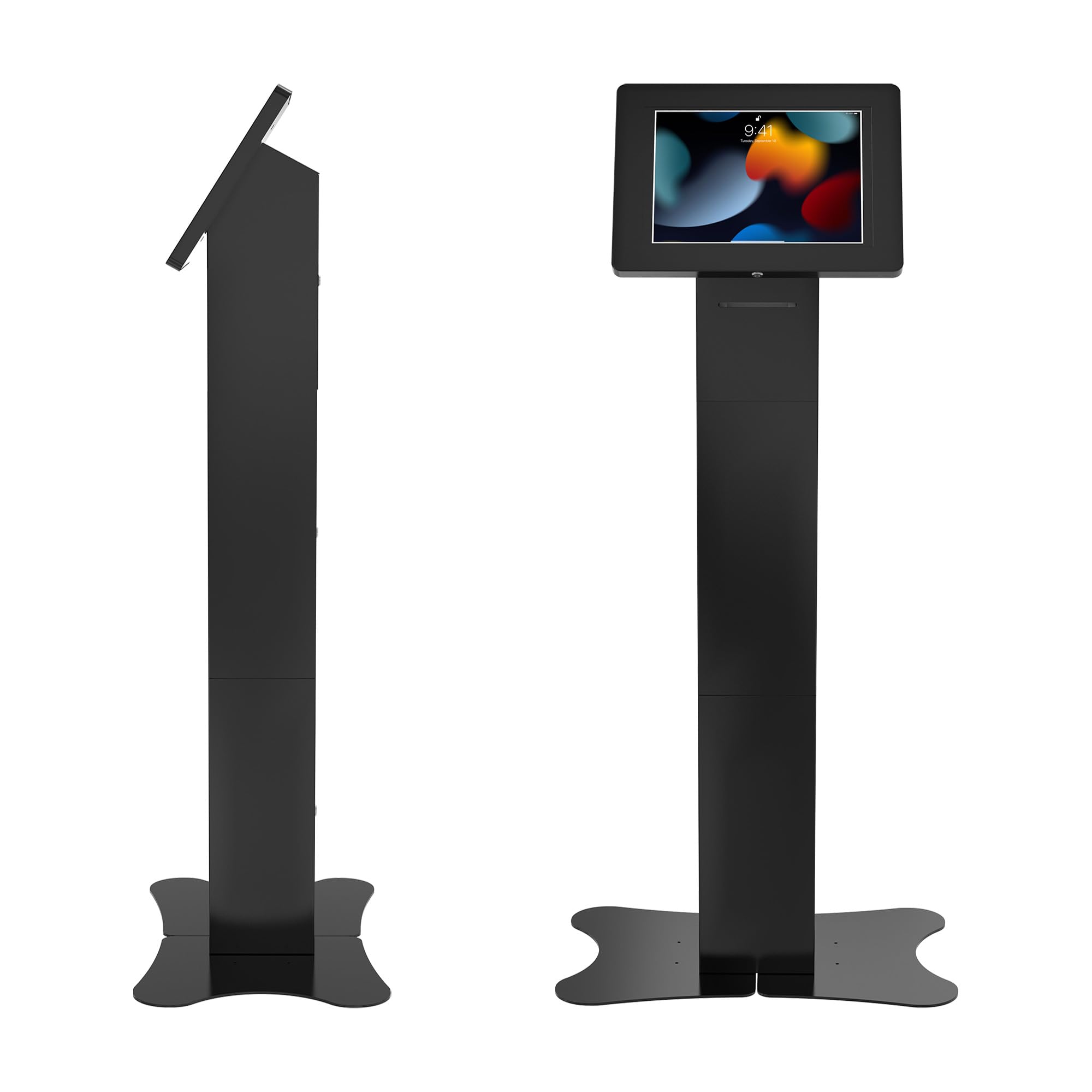 Locking Kiosk & Enclosure – Premium Locking Floor Stand Kiosk with Universal Security Enclosure - Storage and Cable Management for Retail POS - Ordering Screens & More - Black (PAD-PARAFPE)