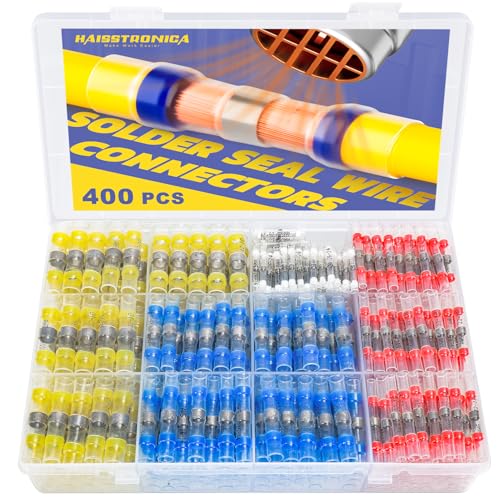 400PCS Solder Seal Wire Connectors-haisstronica Waterproof Heat Shrink Butt Connectors-Self Solder for Marine,Aircraft,Boat,Truck,Stereo,Joint