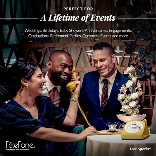 FeteFone The Mod Vintage Audio Guest Book Phone, Unique Voicemail Message Recorder Guestbook Alternative for Wedding, Bridal Shower, Birthday Party, Baby Shower, Anniversary, Engagement, White