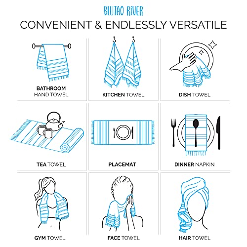 Blutao River Set Of 2 Turkish Hand Towels For Bathroom & Kitchen - Decorative Turkish Hand Towel - Farmhouse Hand Towels Bathroom - 18X40 Bathroom Hand Towels Decorative Set - Black & White #TOP5