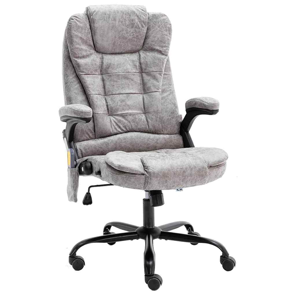 Krzesło biurowe z funkcją masażu i ogrzewaniem, jasnoszary, metalowy stelaż z regulacją wysokości, z kółkami i podłokietnikami, ergonomiczne krzesło obrotowe do biura, domowego biura i komfortu