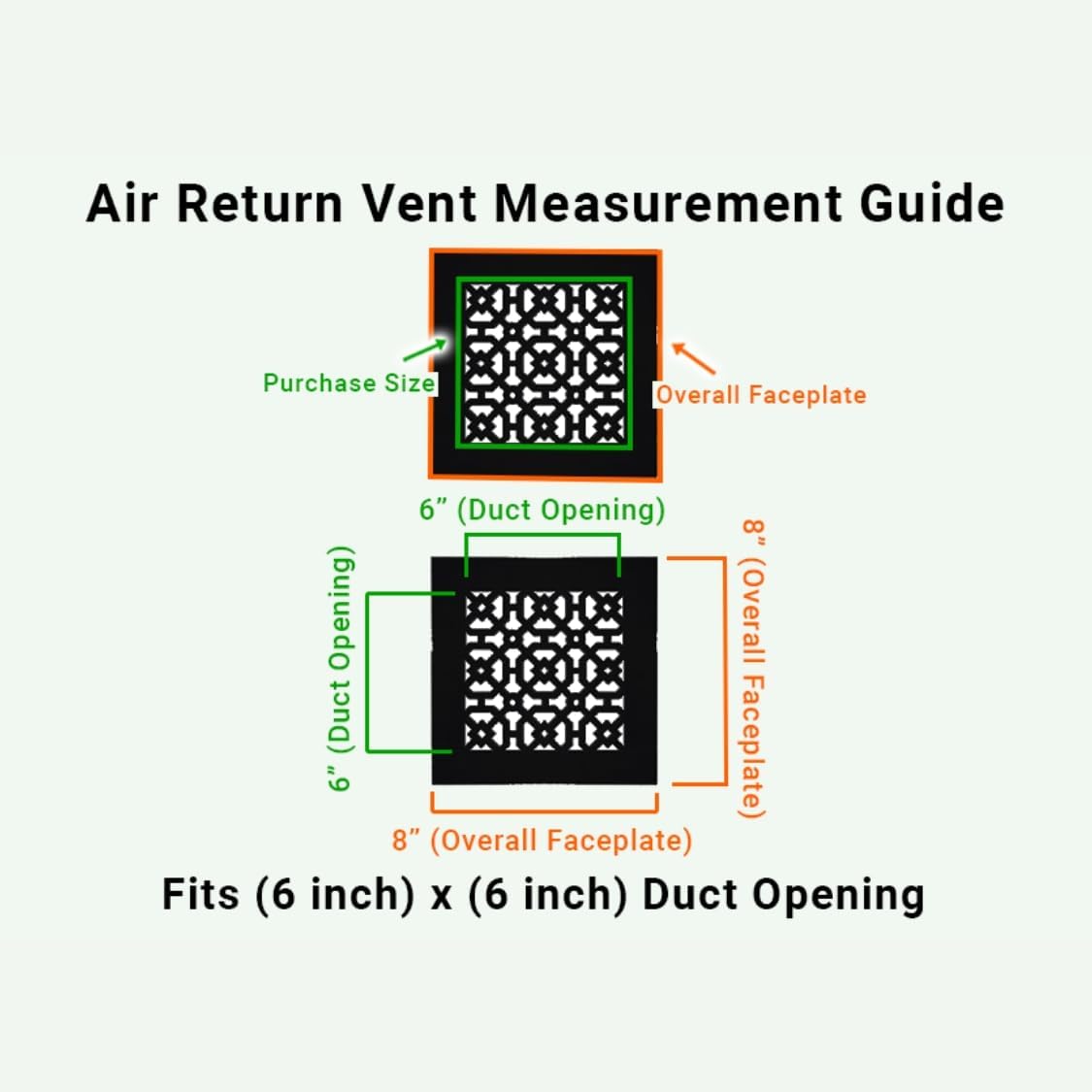 Achtek 6"x6" Duct (8"x8" Overall Size) Solid Cast Aluminum HVAC Air Return Grill Vent Cover | Powder Coated | for Floor-White Without Screw Holes