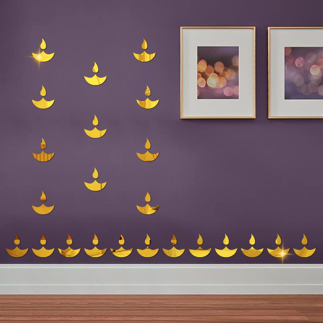 WallDaddy - Self Adhesive Diwali Decoration Stickers (23DiyeGold)| 3D Mirror Acrylic Wall Sticker | Mirror Wall Mount Murals Wall Stickers for Home & Festivals