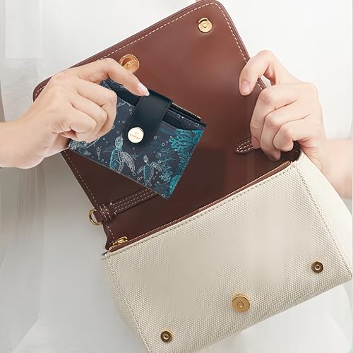 Image of Small Womens Wallet,Bifold Leather Wallet for Women RFID Card Holder Ladies Compact Pocket Wallet for Crossbody Bag (Sea turtle)