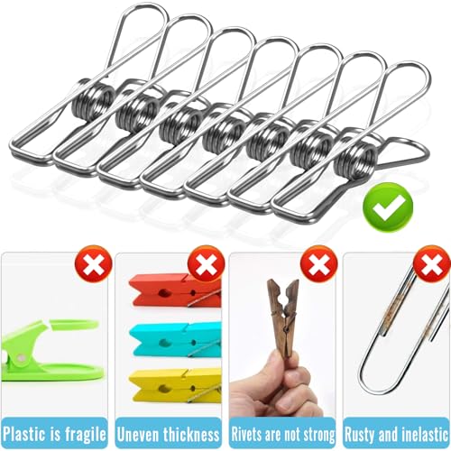 rietegio 70Pack Metal Clothes Pegs Large Washing Line Pegs Stainless Steel Clothes Pegs 5.4cm Strong Pegs for Washing Line Clothes Snack Bags Towels Picture Paper Kitchen Office - Image 5