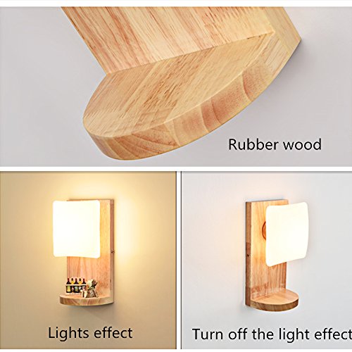 Lámpara de pared de madera cristal E27 aplique iluminación dormitorio 4