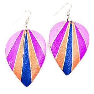 BALI PAPAYA Boucles d’oreilles en Bois Artisanale Ethnique Rose Bleu