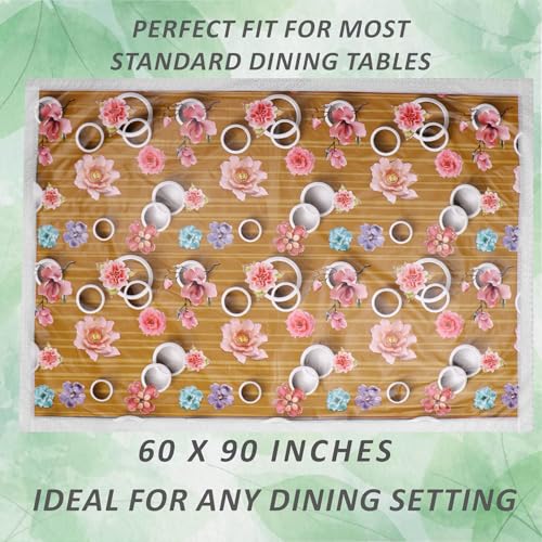 Image of Dakshya Industries 6 Seater PVC Waterproof Dining Table Cover 60x90 Inch | Floral Printed Washable Table Cloth with Lace Border