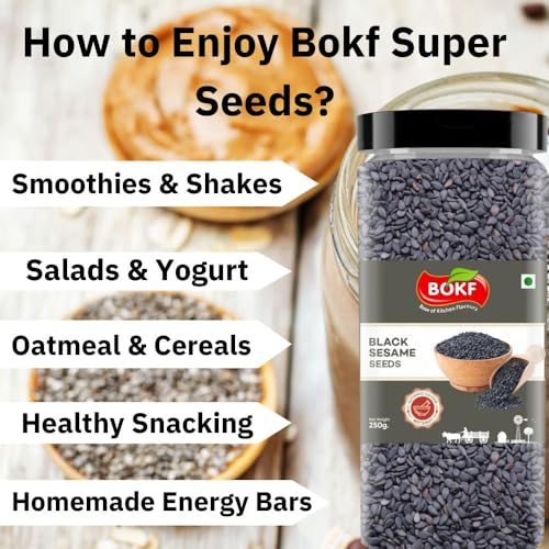 Image of BOKF Black Sesame Seeds (Kale Til) + White Sesame Seeds Combo Pack | 100% Natural & Raw | Rich in Calcium, Iron & Fiber | Traditional & Healthy Superfood (250 g + 250 g)