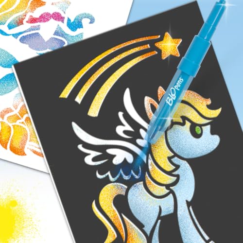 Lansay - Blopens Atelier Féerique - Coloriage à Souffler - Dès 5 Ans | Kit de Dessin - 8 Feutres, 6 Pochoirs Fées, Licornes et Sirènes, 6 Feuilles - Développe la Motricité Fine - Effet Aérographe