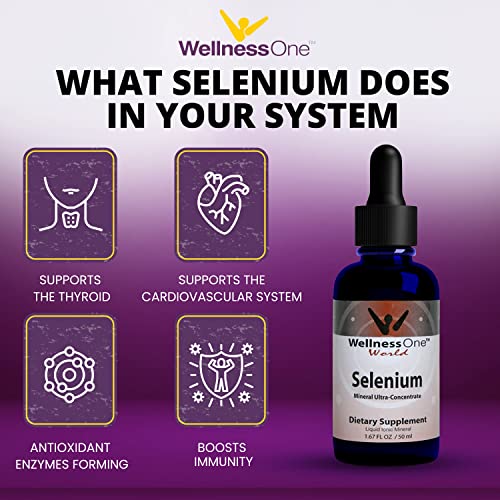 Wellnessone Selenium Supplement - Selenium Drops For Heart Health & Thyroid Support - Essential Trace Minerals That Boost Immunity & Help Form Antioxidant Enzymes - Good For Kids, Men & Women - 1.67Fl #TOP4