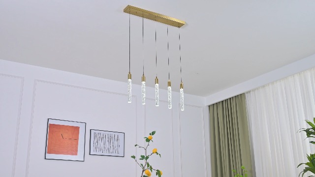 Image of Kitchen Island Lighting Modern Light Fixture Gold Pendant Light Dimmable LED Brass Finish Mini Crystal Pendant Lights for Dining Room Living Room(5-Light)